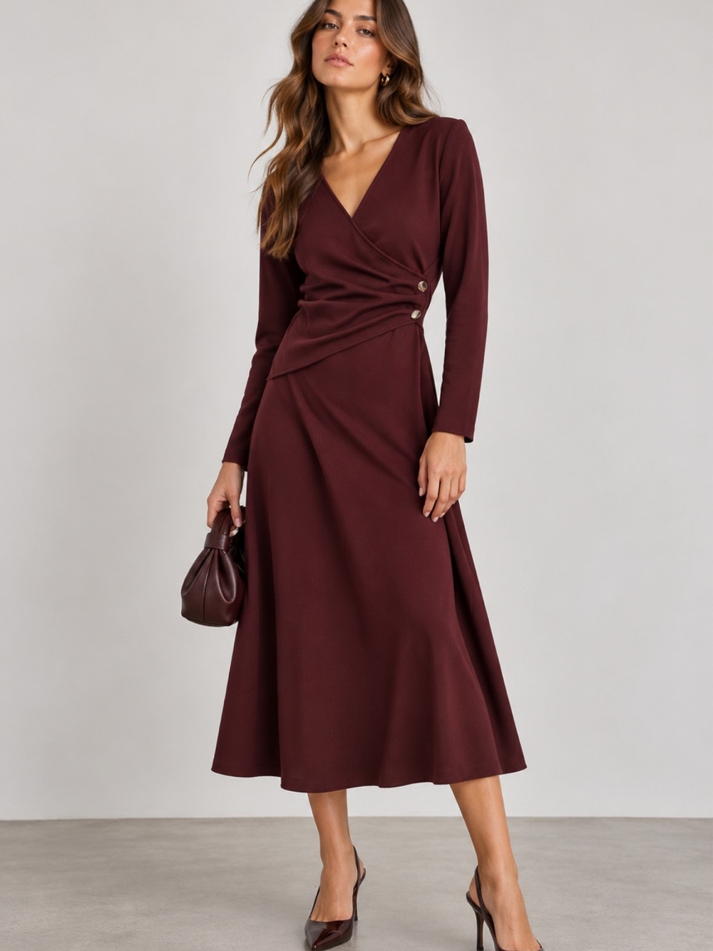 Zara NWT contrasting clasp dress eggplant 0264/162